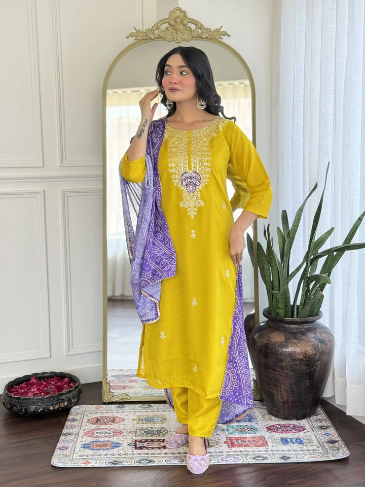 Stunning Vichitra Silk Salwar Kameez with Chinon Dupatta