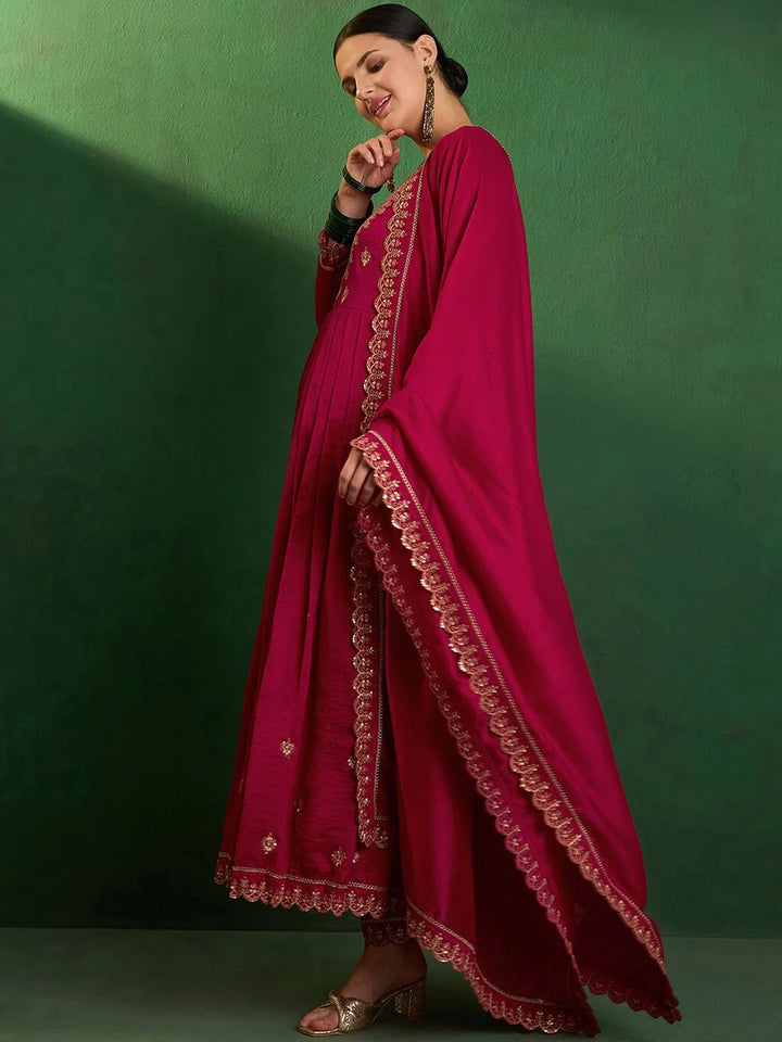 Graceful CP Vichitra Salwar Kameez with Embroidery Work