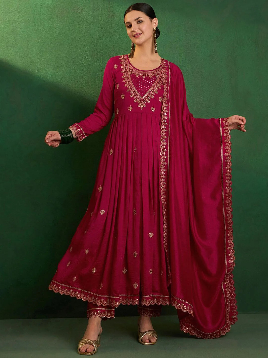 Graceful CP Vichitra Salwar Kameez with Embroidery Work