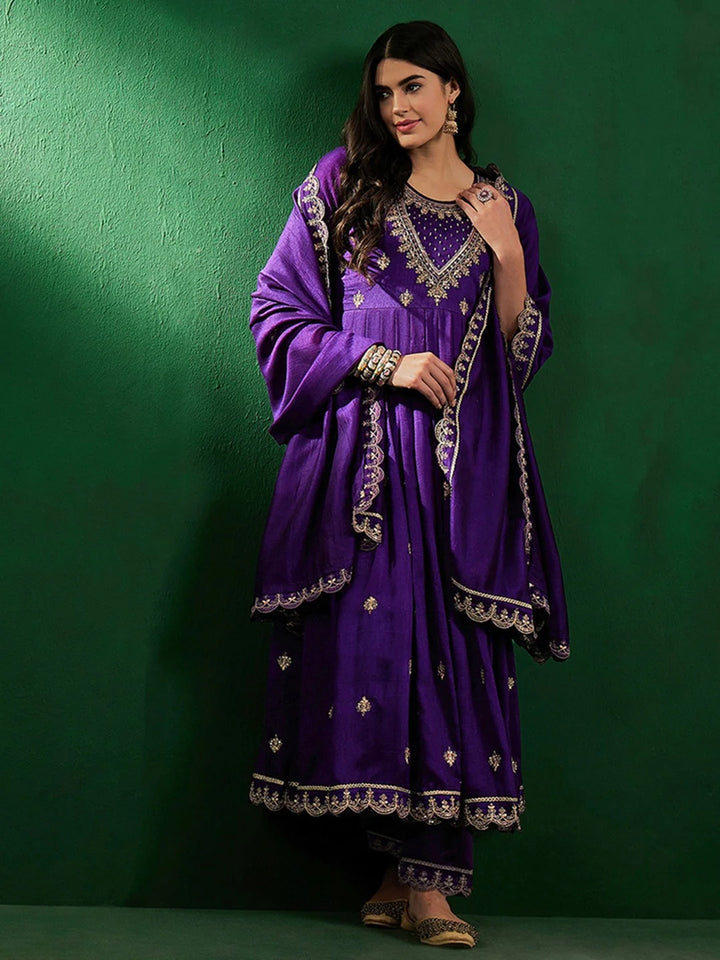 Graceful CP Vichitra Salwar Kameez with Embroidery Work