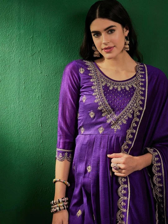 Graceful CP Vichitra Salwar Kameez with Embroidery Work