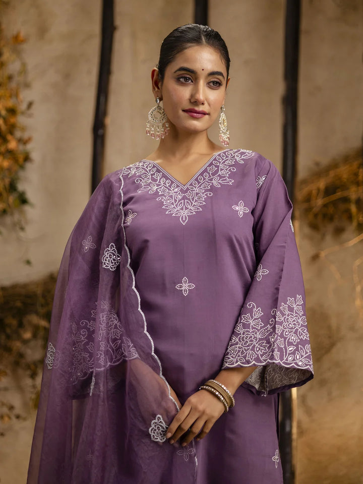 Festive Salwar Kameez in Silk Blend with Embroidered Organza