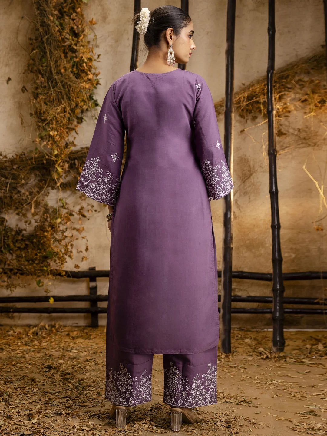 Festive Salwar Kameez in Silk Blend with Embroidered Organza
