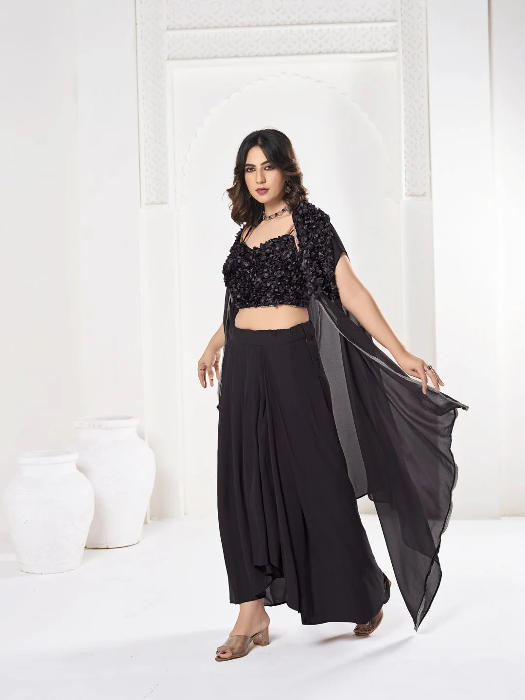 Glam Black Lehenga Set with Floral Work – Festive Must-Have