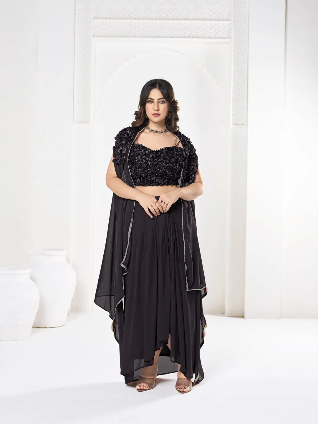 Glam Black Lehenga Set with Floral Work – Festive Must-Have