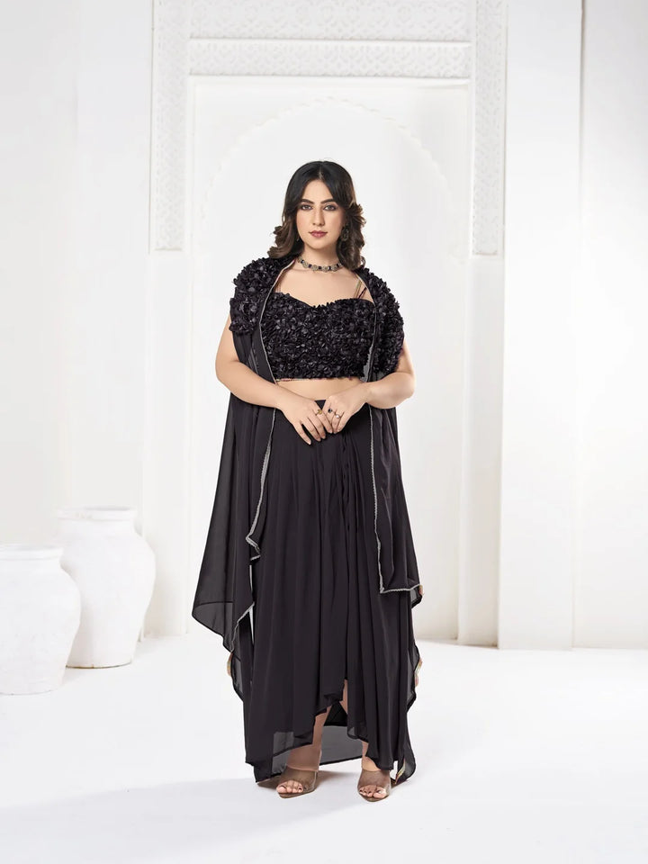 Glam Black Lehenga Set with Floral Work – Festive Must-Have
