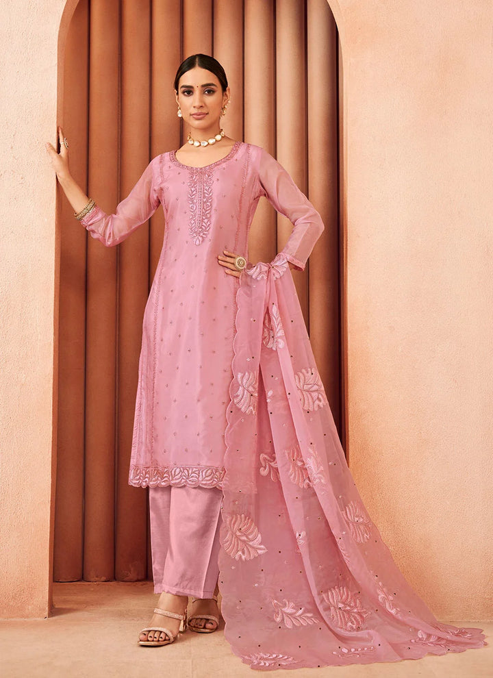 Premium Organza Salwar Suit with Artistic Thread Embroidery