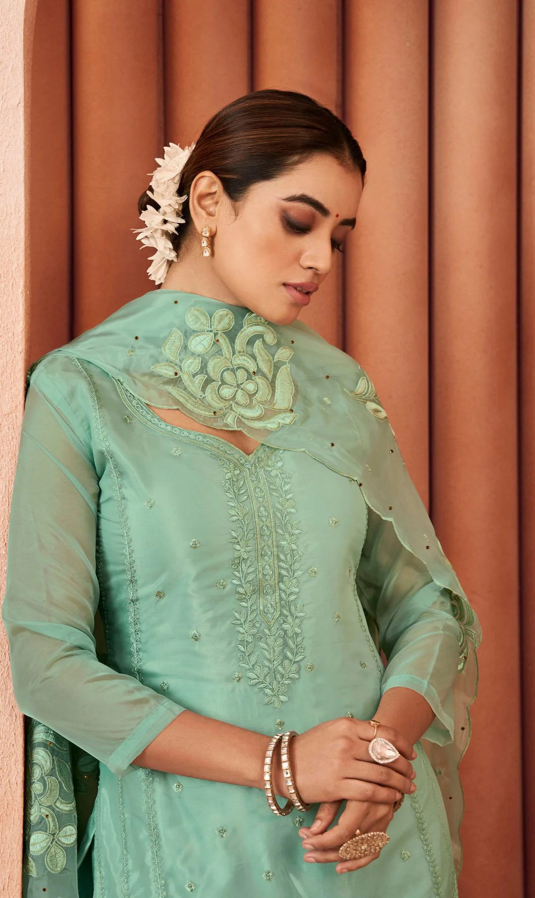 Premium Organza Salwar Suit with Artistic Thread Embroidery