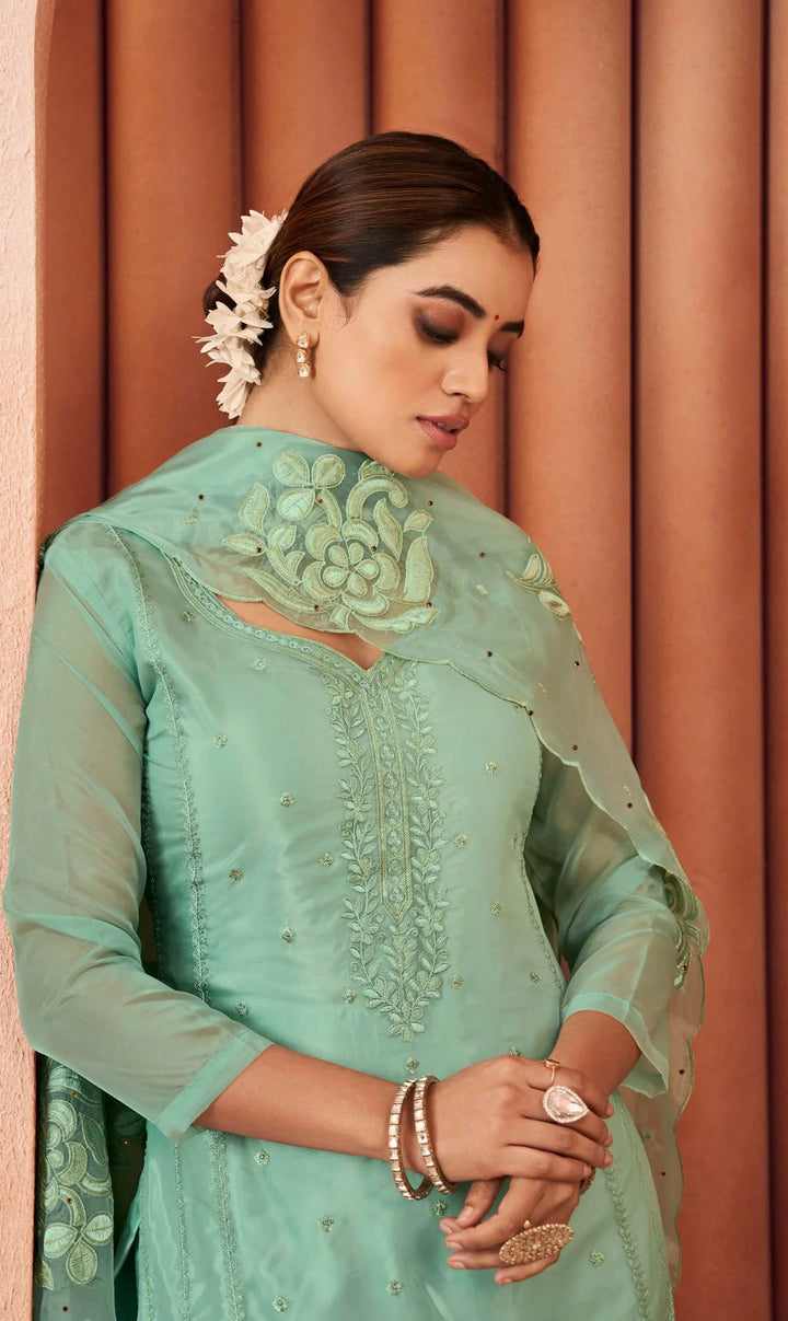 Premium Organza Salwar Suit with Artistic Thread Embroidery
