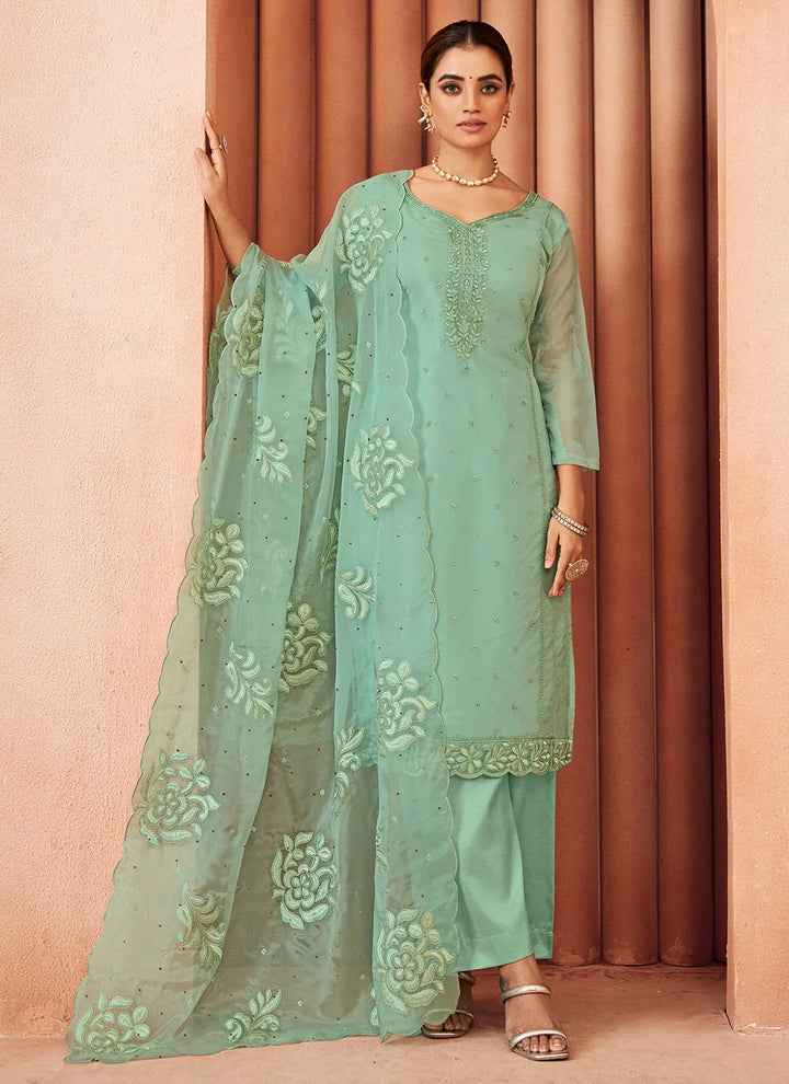 Premium Organza Salwar Suit with Artistic Thread Embroidery