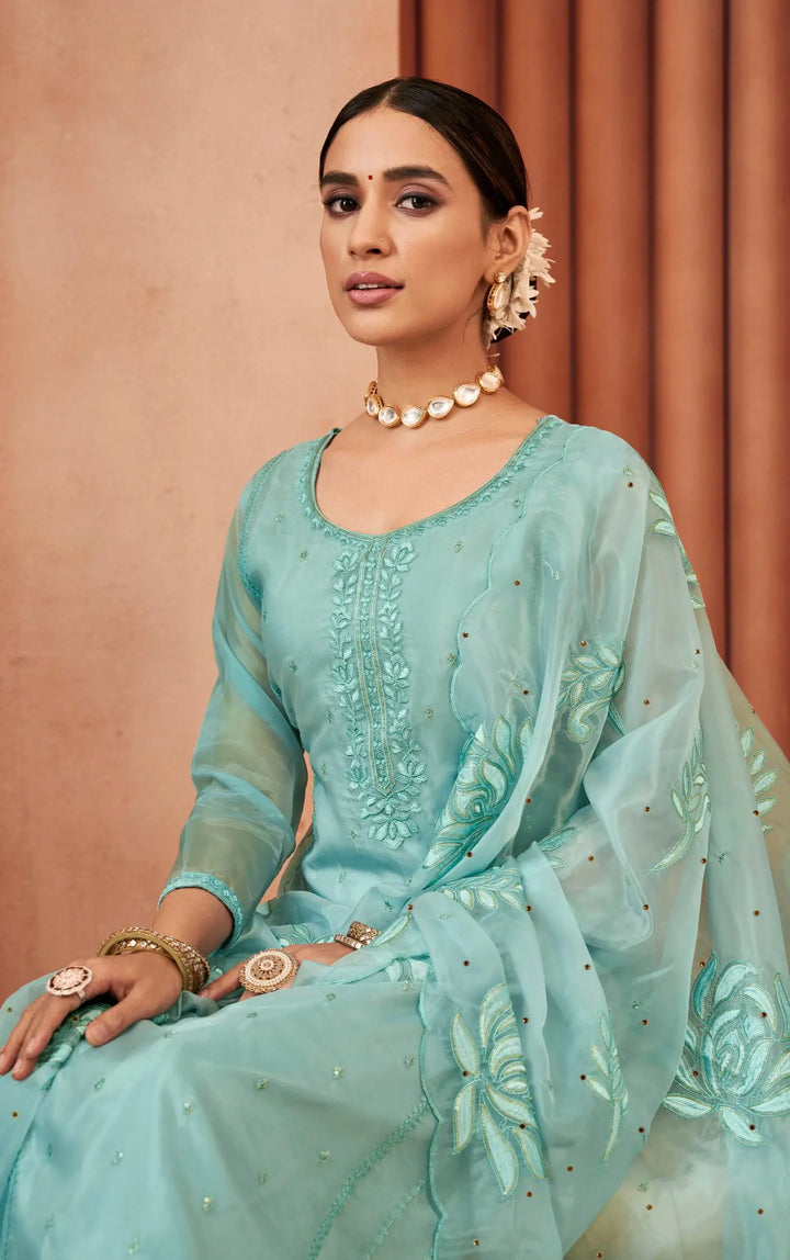 Premium Organza Salwar Suit with Artistic Thread Embroidery