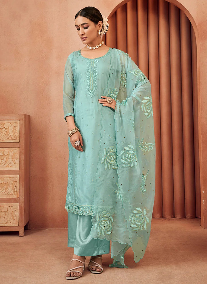Premium Organza Salwar Suit with Artistic Thread Embroidery