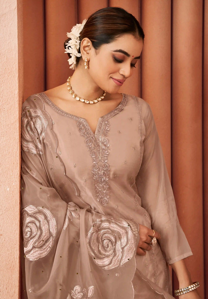 Premium Organza Salwar Suit with Artistic Thread Embroidery