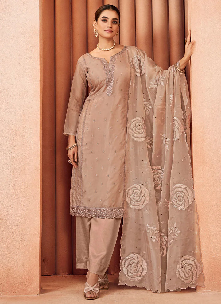 Premium Organza Salwar Suit with Artistic Thread Embroidery