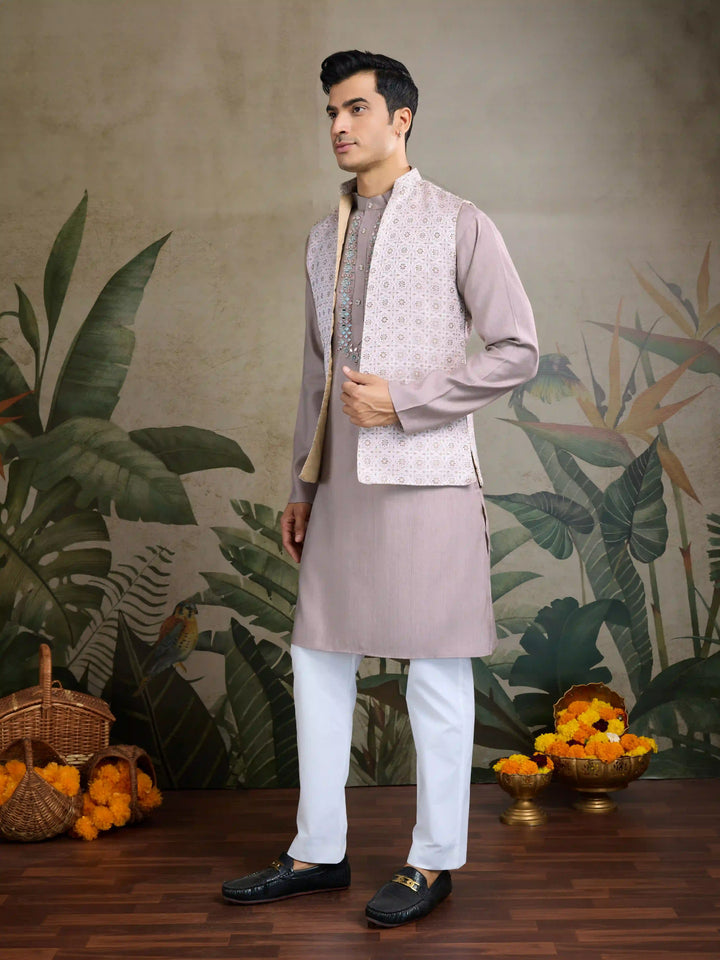 Designer Viscose Silk Kurta with Jacket Mirror & Thread Work for Festive