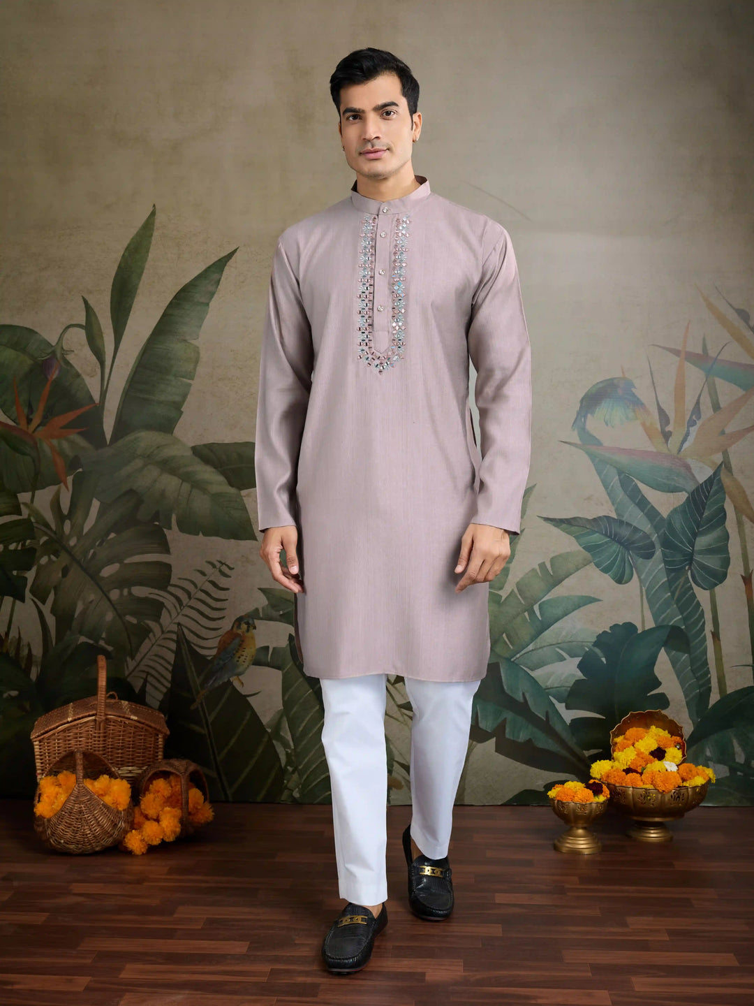 Designer Viscose Silk Kurta with Jacket Mirror & Thread Work for Festive
