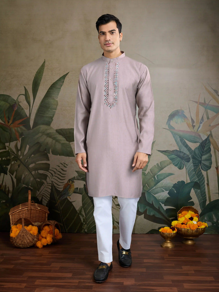 Designer Viscose Silk Kurta with Jacket Mirror & Thread Work for Festive