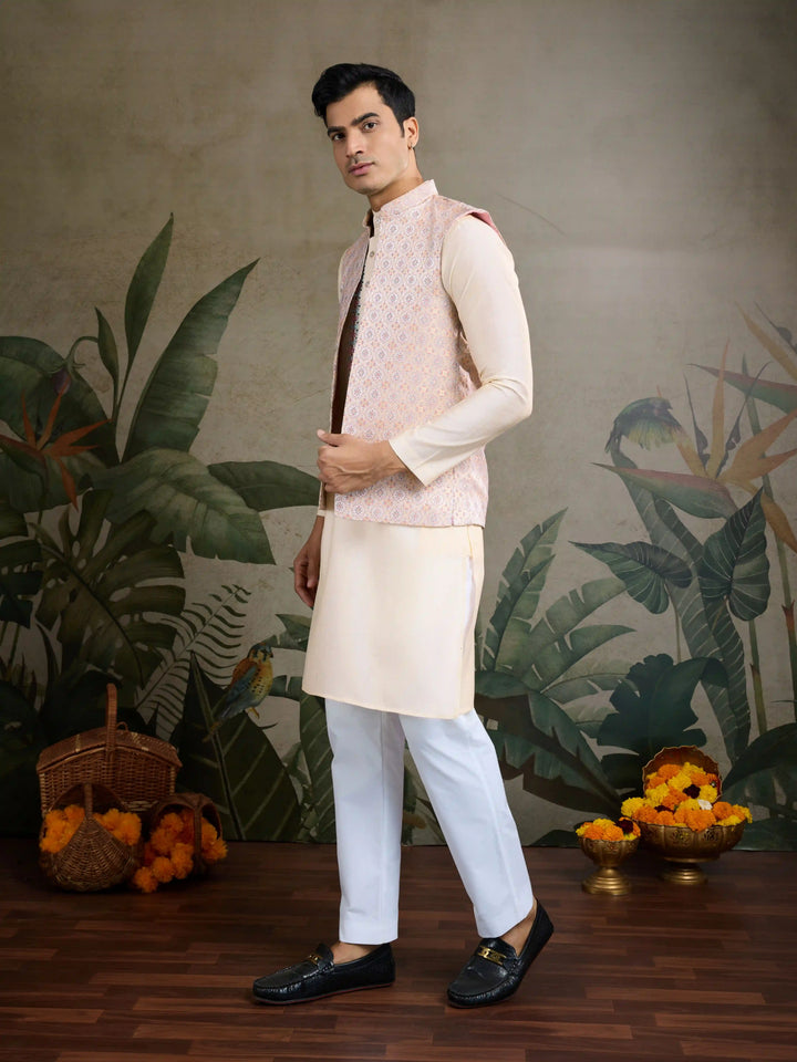 Designer Viscose Silk Kurta with Jacket Mirror & Thread Work for Festive