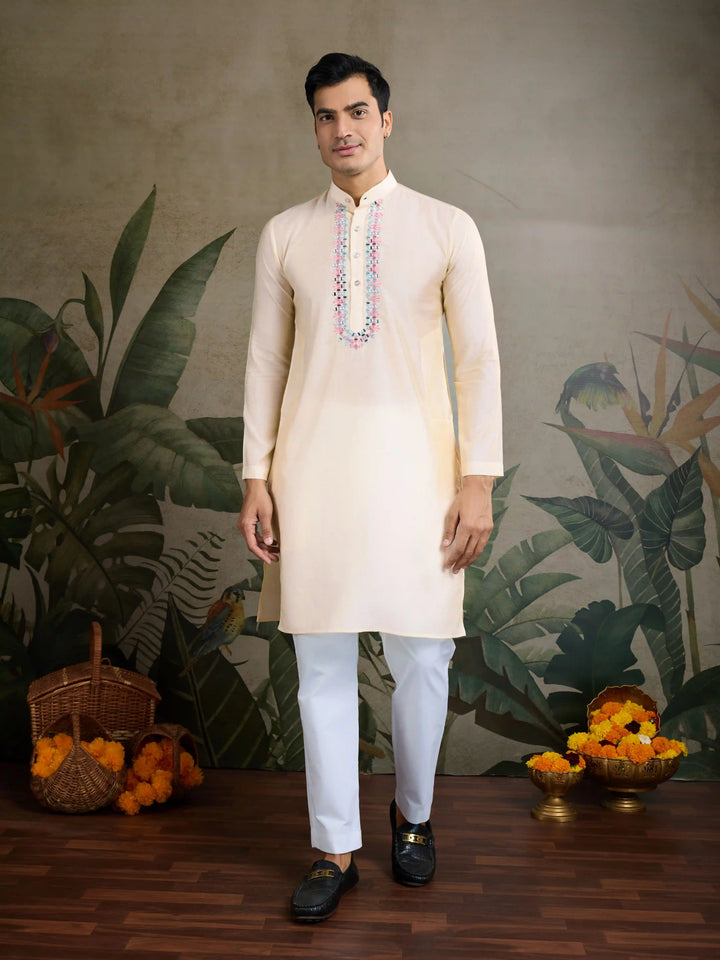 Designer Viscose Silk Kurta with Jacket Mirror & Thread Work for Festive