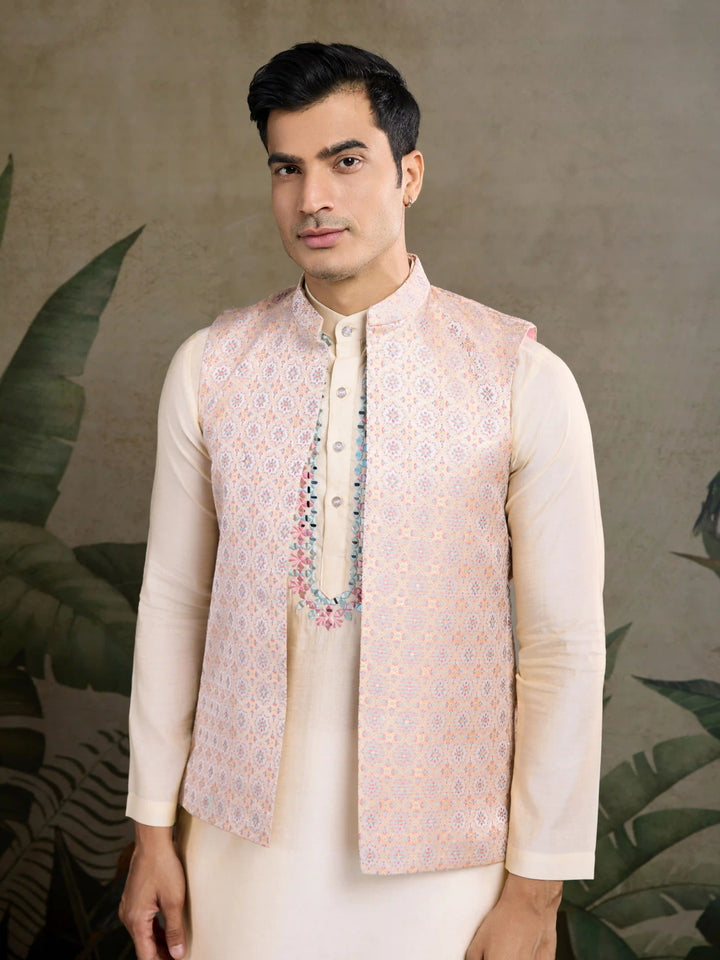 Designer Viscose Silk Kurta with Jacket Mirror & Thread Work for Festive