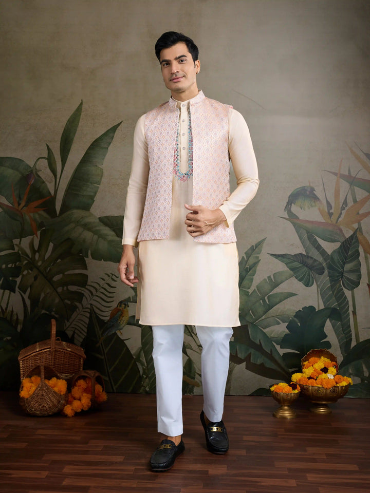 Designer Viscose Silk Kurta with Jacket Mirror & Thread Work for Festive
