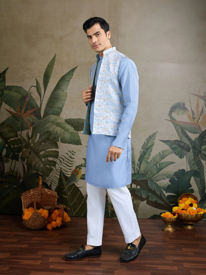 Designer Viscose Silk Kurta with Jacket Mirror & Thread Work for Festive