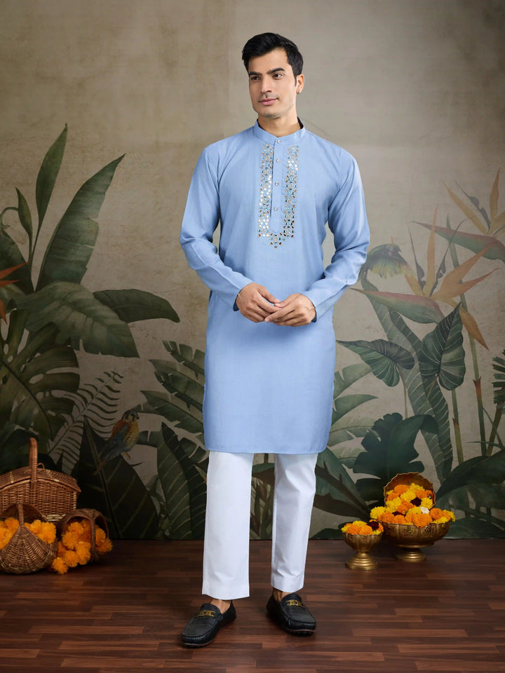 Designer Viscose Silk Kurta with Jacket Mirror & Thread Work for Festive