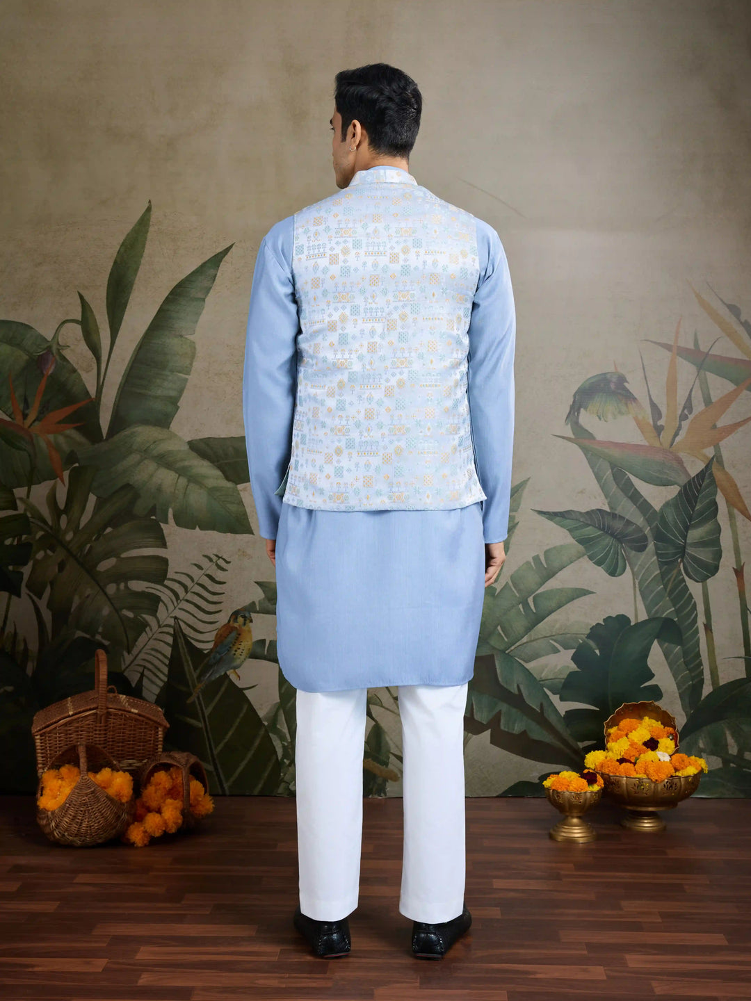 Designer Viscose Silk Kurta with Jacket Mirror & Thread Work for Festive