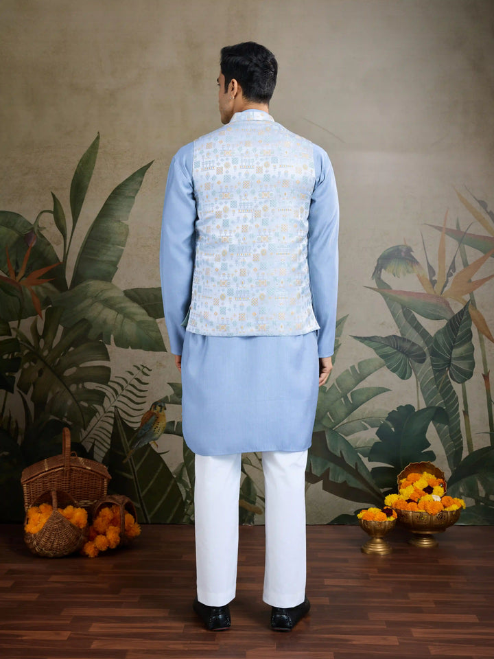 Designer Viscose Silk Kurta with Jacket Mirror & Thread Work for Festive