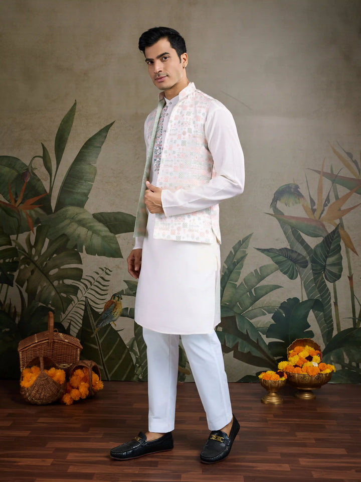 Designer Viscose Silk Kurta with Jacket Mirror & Thread Work for Festive