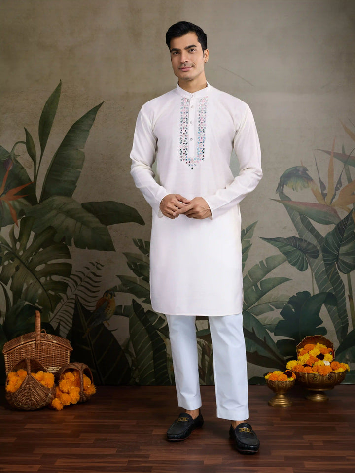 Designer Viscose Silk Kurta with Jacket Mirror & Thread Work for Festive