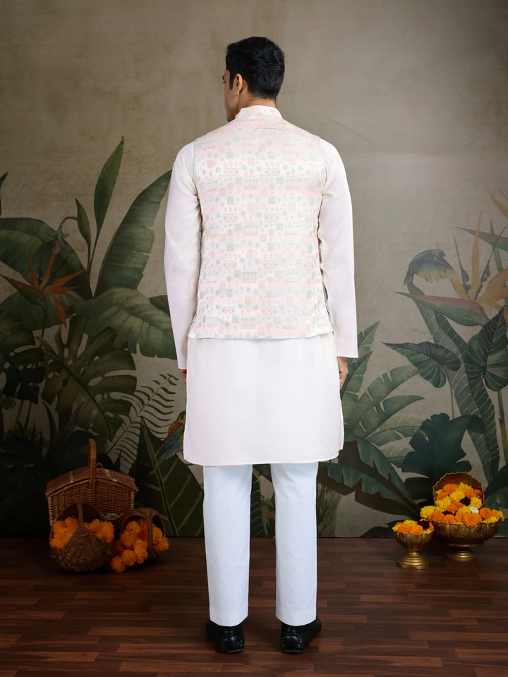 Designer Viscose Silk Kurta with Jacket Mirror & Thread Work for Festive