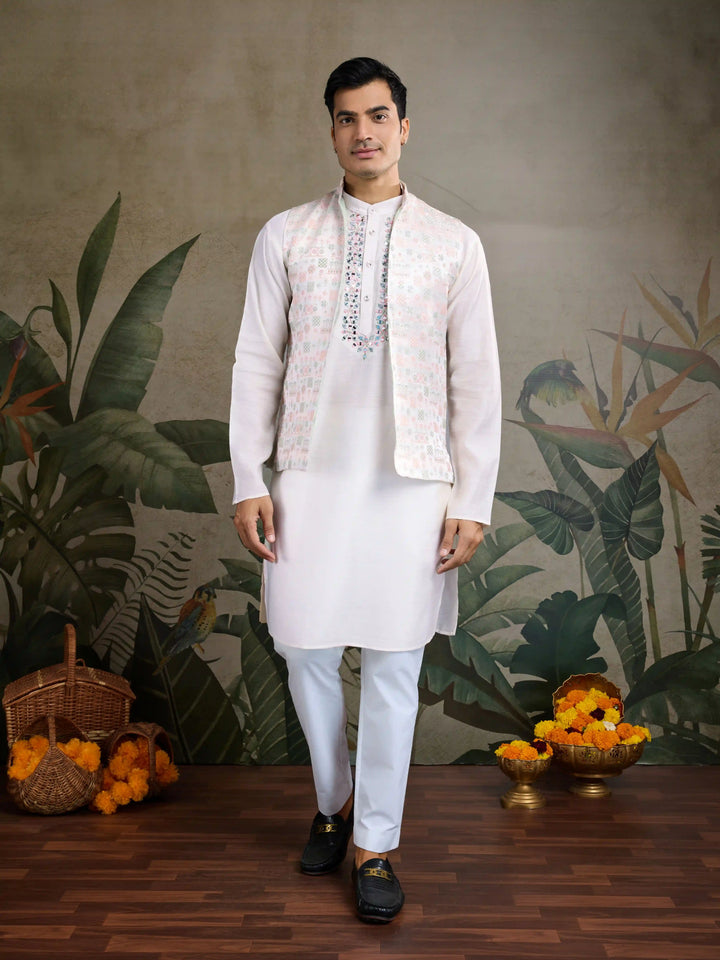 Designer Viscose Silk Kurta with Jacket Mirror & Thread Work for Festive