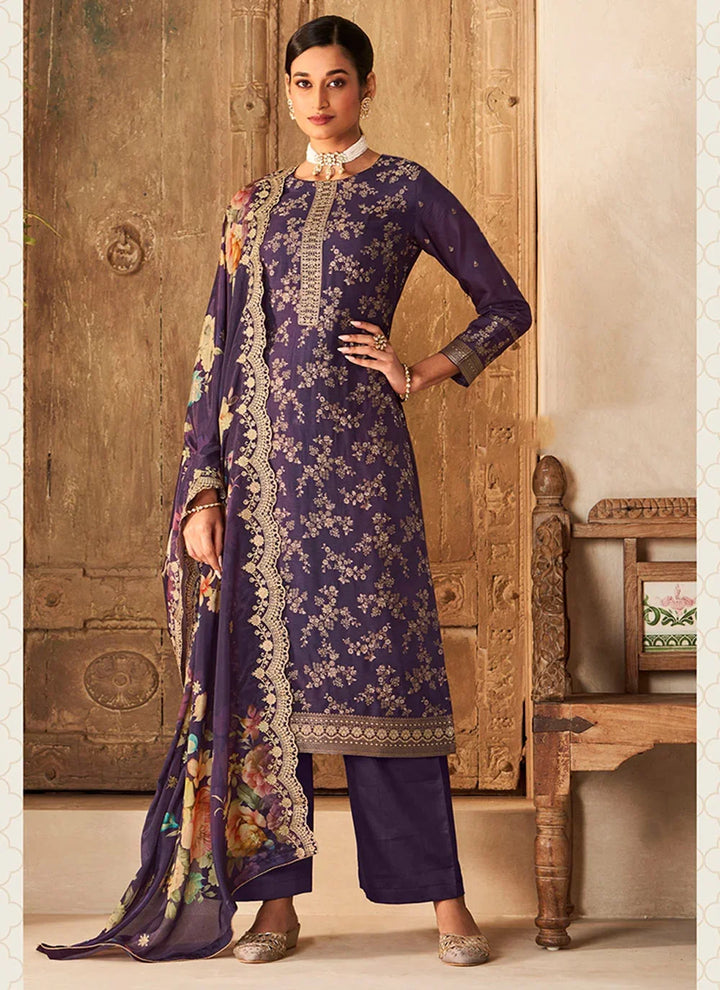 Stylish Viscose Dola Silk Suit with Jacquard Embroidery & Chinon Dupatta