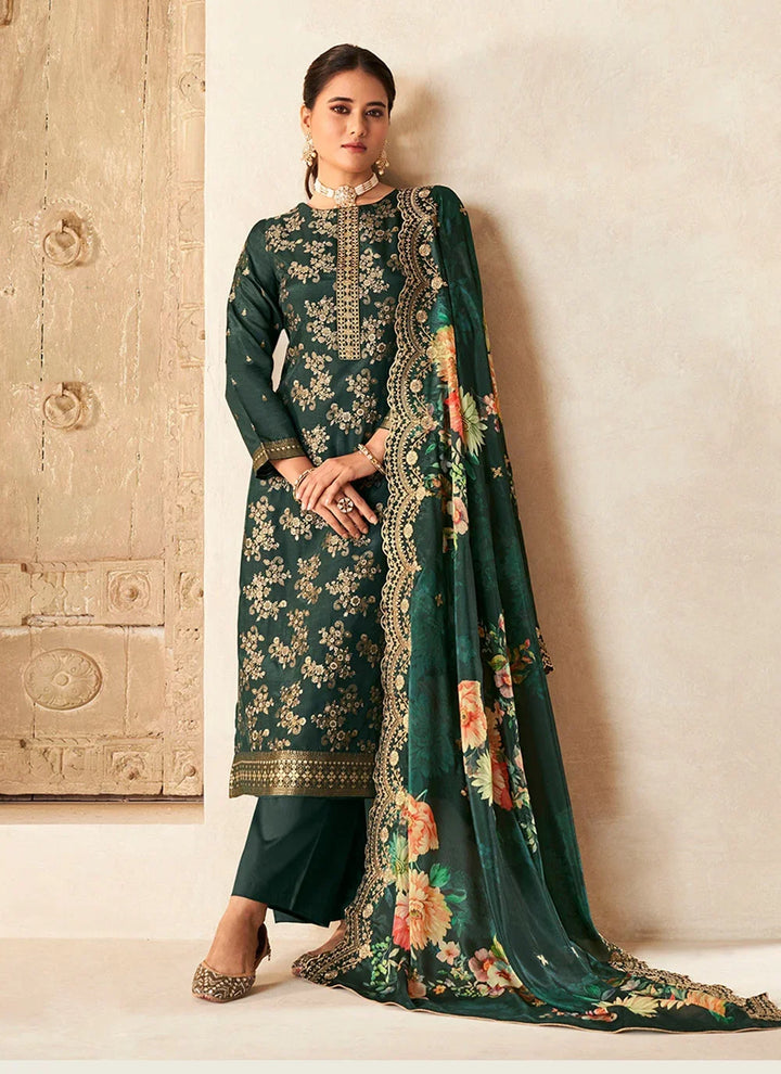 Stylish Viscose Dola Silk Suit with Jacquard Embroidery & Chinon Dupatta