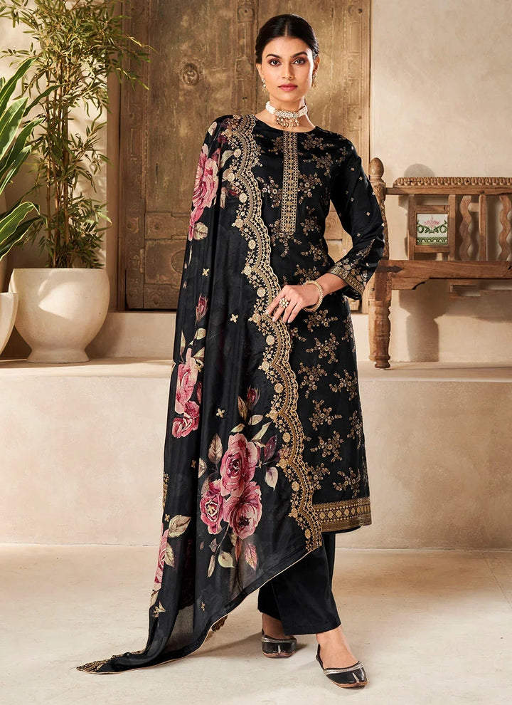 Stylish Viscose Dola Silk Suit with Jacquard Embroidery & Chinon Dupatta