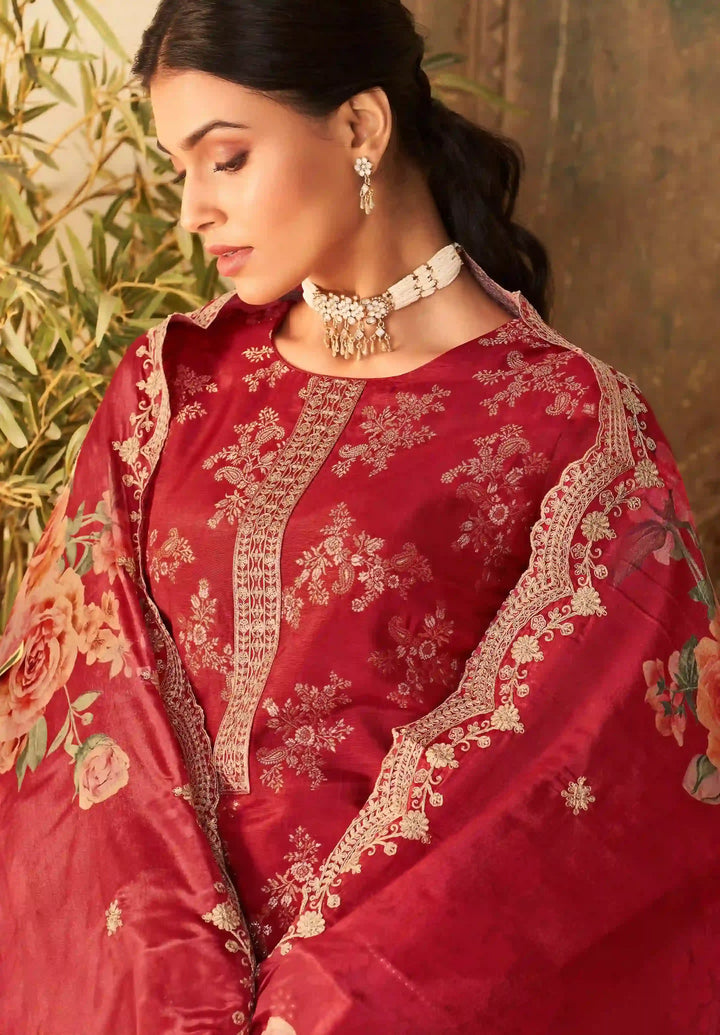 Stylish Viscose Dola Silk Suit with Jacquard Embroidery & Chinon Dupatta