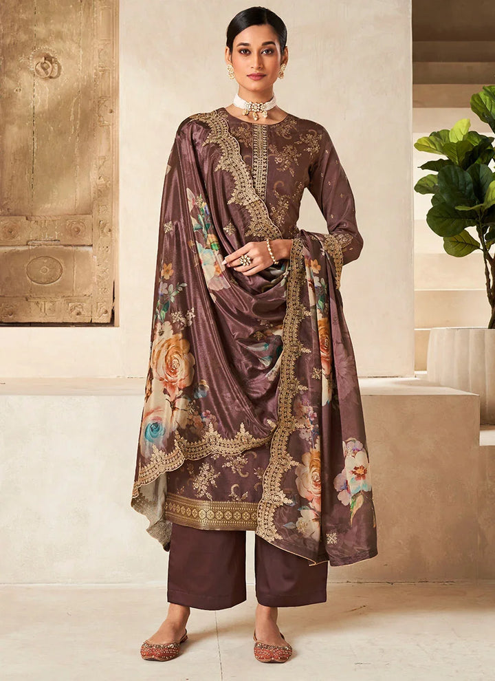 Stylish Viscose Dola Silk Suit with Jacquard Embroidery & Chinon Dupatta