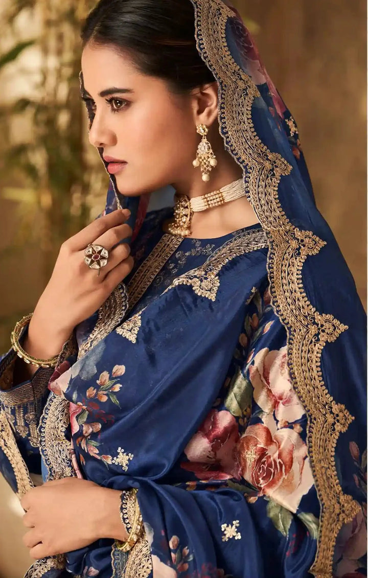 Stylish Viscose Dola Silk Suit with Jacquard Embroidery & Chinon Dupatta