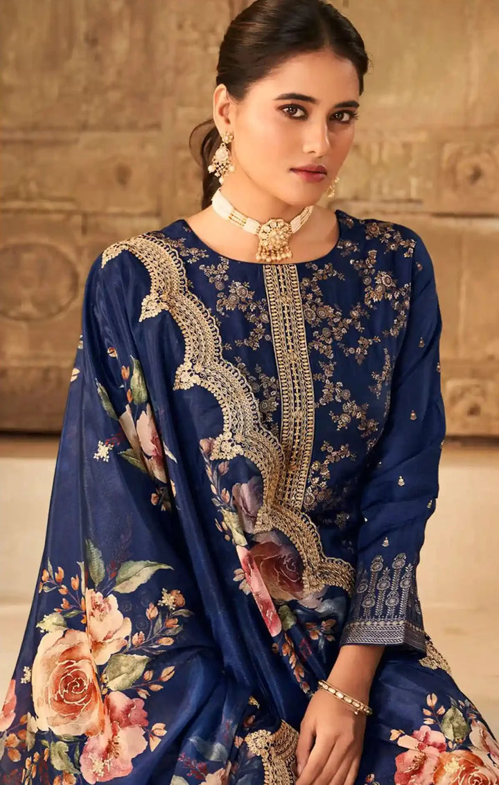 Stylish Viscose Dola Silk Suit with Jacquard Embroidery & Chinon Dupatta