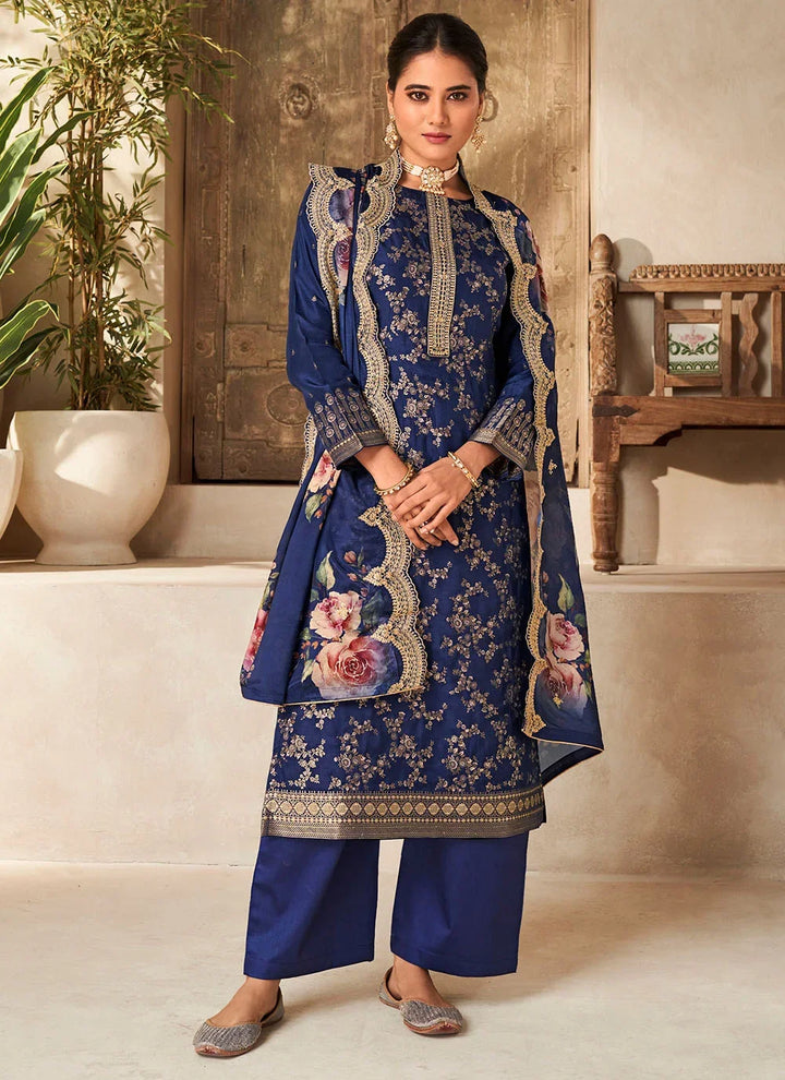Stylish Viscose Dola Silk Suit with Jacquard Embroidery & Chinon Dupatta