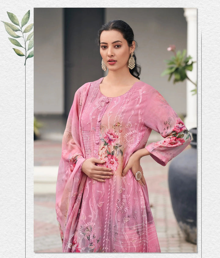 Designer Pink Georgette Salwar Kameez Set with Digital Print & Embroidery