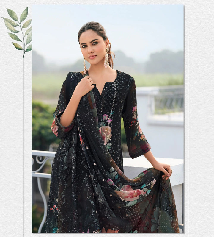 Black Georgette Salwar Kameez Party Wear Suit for Women
