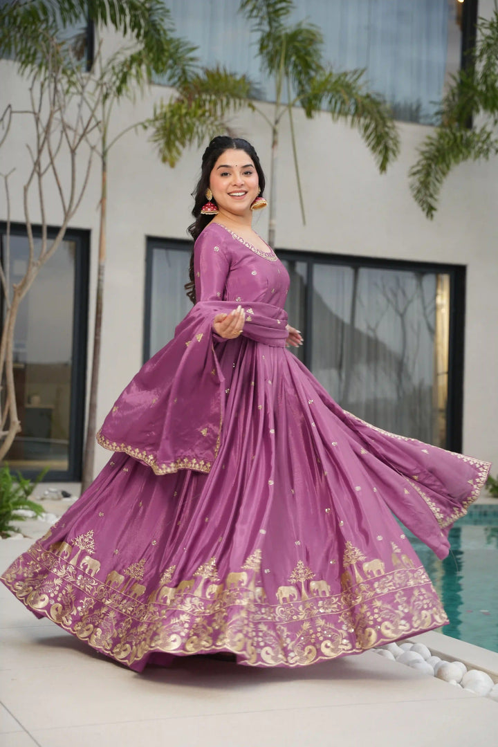 Alluring Embroidered Chinon Gown for Wedding Functions