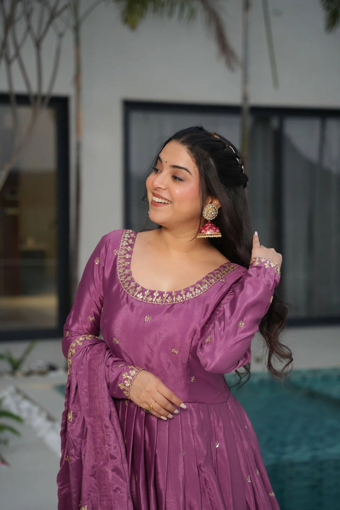 Alluring Embroidered Chinon Gown for Wedding Functions