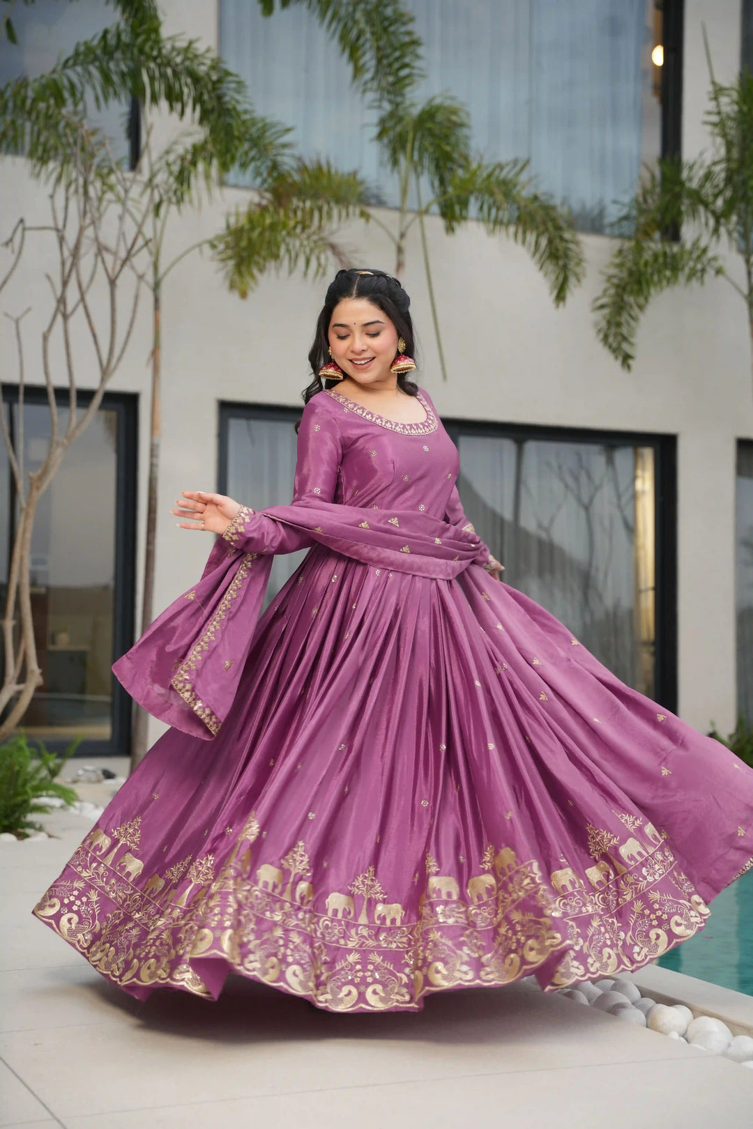 Alluring Embroidered Chinon Gown for Wedding Functions