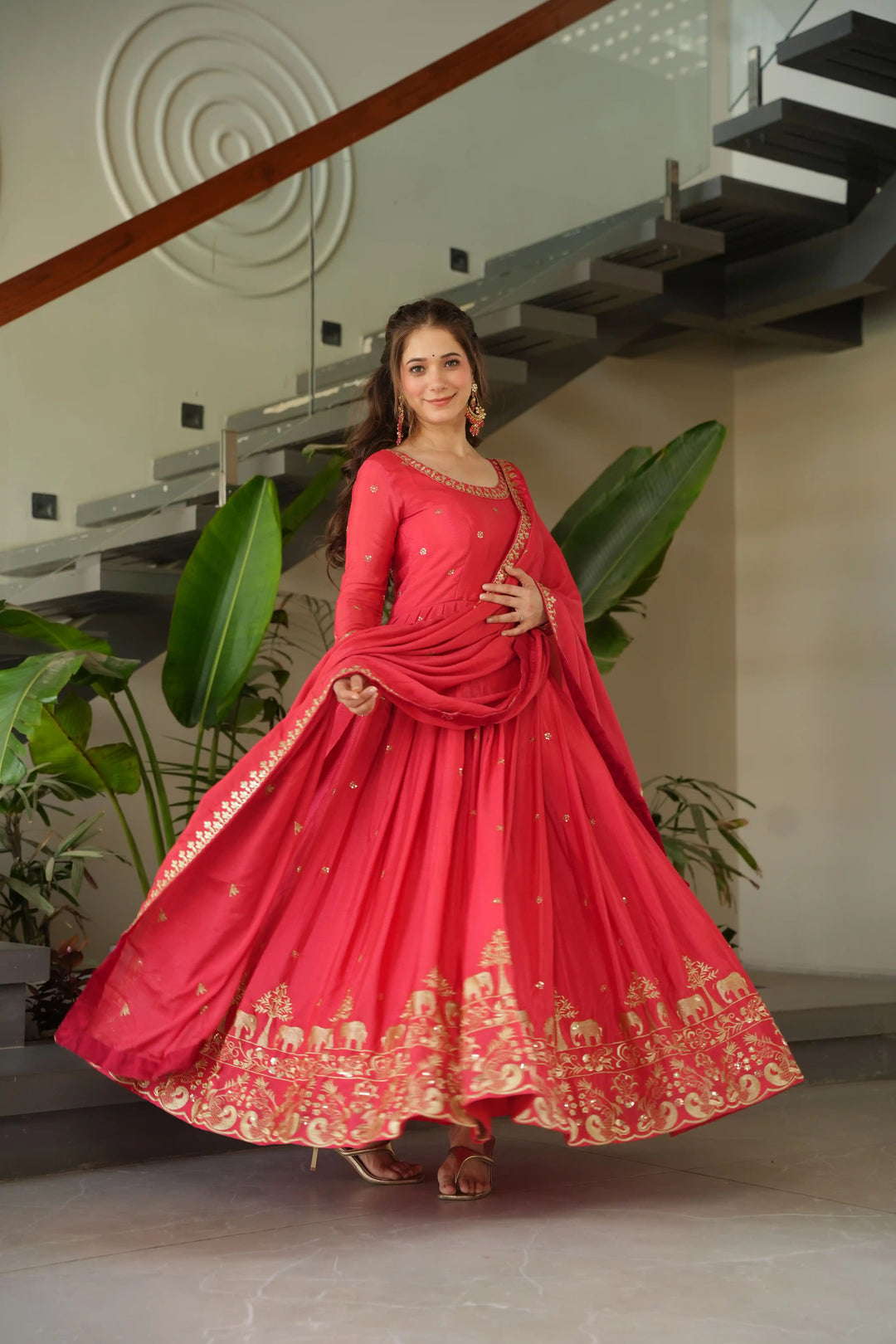 Alluring Embroidered Chinon Gown for Wedding Functions