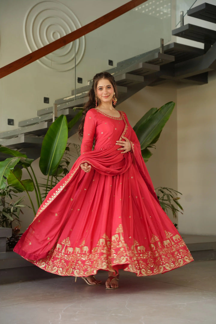 Alluring Embroidered Chinon Gown for Wedding Functions