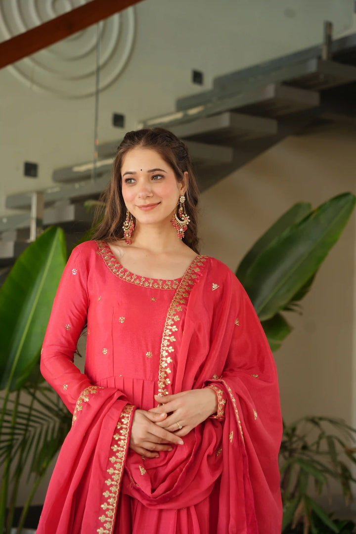 Alluring Embroidered Chinon Gown for Wedding Functions