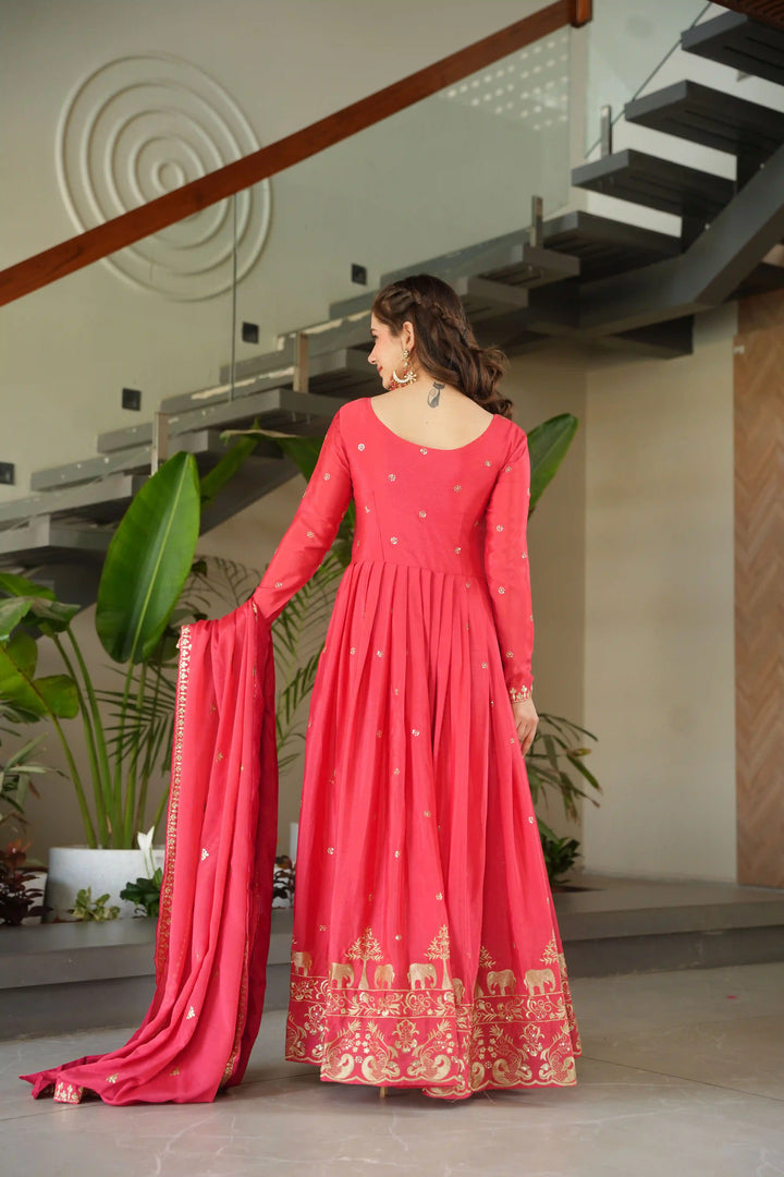 Alluring Embroidered Chinon Gown for Wedding Functions